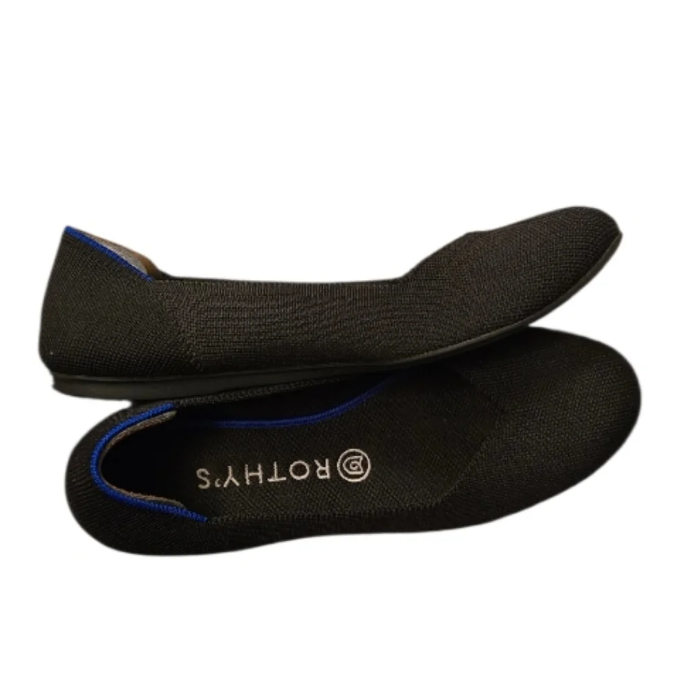 Rothy's Black Knit Slip-On Flats with Blue Trim